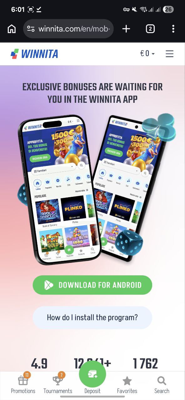 Android · pagina del download — immagine della guida pubblicata da Winnita